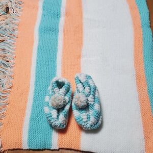 Cozy Striped Knit Throw Blanket - Orange, White, and Blue